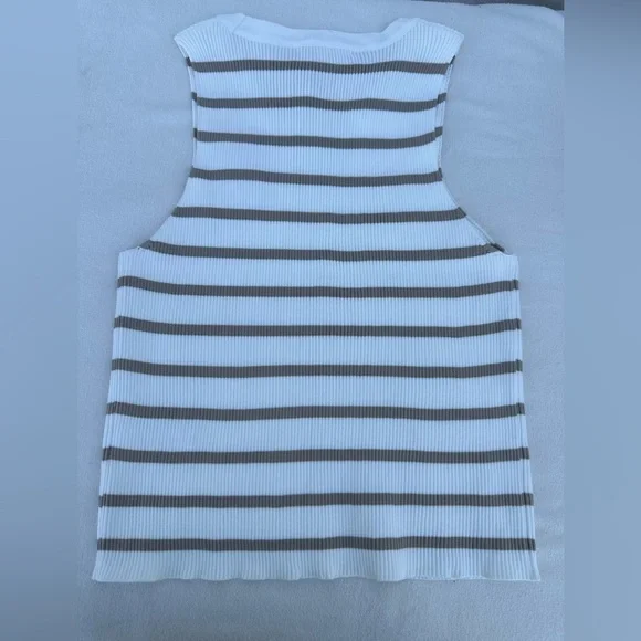 Happily Grey Striped Tank Top - White and Tan # A1 - Picture 3 of 7